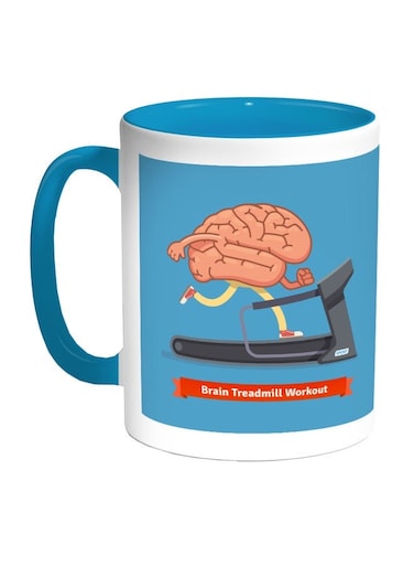 Brain Treadmill Workout Printed Coffee Mug Blue/White/Grey 11ounce