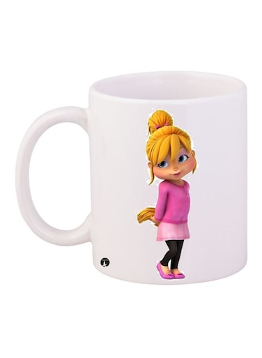 Chipmunks Cartoon Printed Coffee Mug White/Pink/Yellow 11ounce