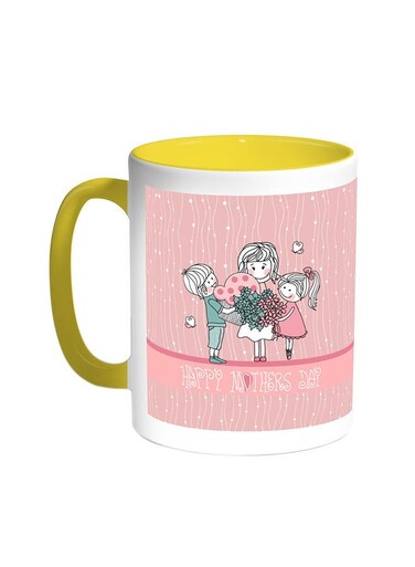 Happy Mother's Day Printed Coffee Mug Yellow/White 11ounce