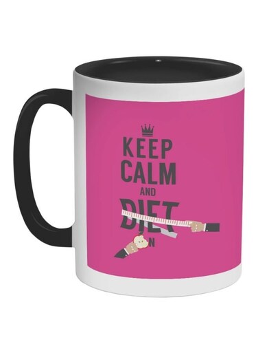 Keep Calm And Diet Printed Coffee Mug Pink/White/Black 11ounce