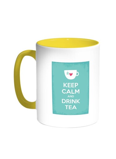 Keep Calm And Drink Tea Printed Coffee Mug Yellow/White 11ounce
