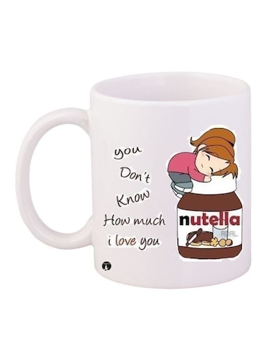 Love For Nutella Quote Printed Coffee Mug White/Brown/Pink