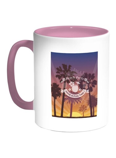 Beach Party Printed Coffee Mug Blue/White/Pink 11ounce