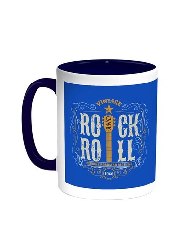 Rock And Roll Printed Coffee Mug Blue White 11 ounce
