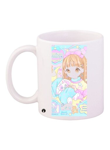 Cartoon Printed Coffee Mug White/Blue/Pink 11ounce