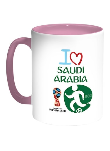 FIFA World Cup 2018 I Love Saudi Arabia Printed Coffee Mug White/Pink 11ounce