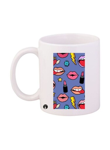Lips Printed Mug White/Blue/Pink Standard Size