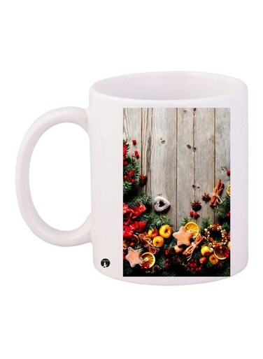 Floral Printed Coffee Mug White/Beige/Green 11ounce
