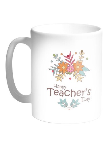 Happy Teachers Day Printed Coffee Mug White/Brown/Blue 325ml
