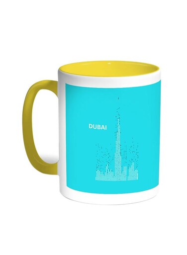 Abstract Drawing Dubai Towers Printed Coffee Mug Yellow White 11 ounce