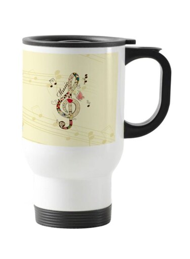 Musical Tone Printed Travel Mug White/Beige 13centimeter