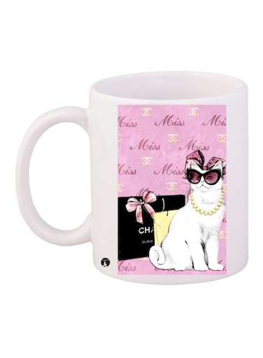 Cat Printed Coffee Mug White/Pink/Black