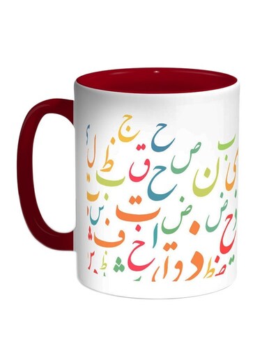 Arabic Letters Printed Coffee Mug Red/White/Orange 11ounce