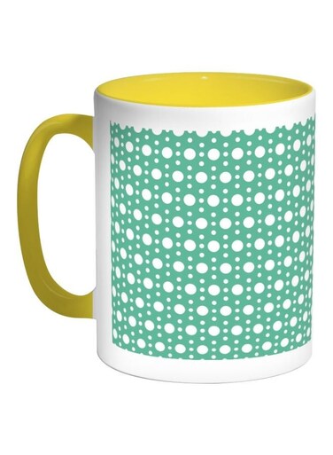 Large And Small Circles Printed Coffee Mug Yellow/Green/White 325ml