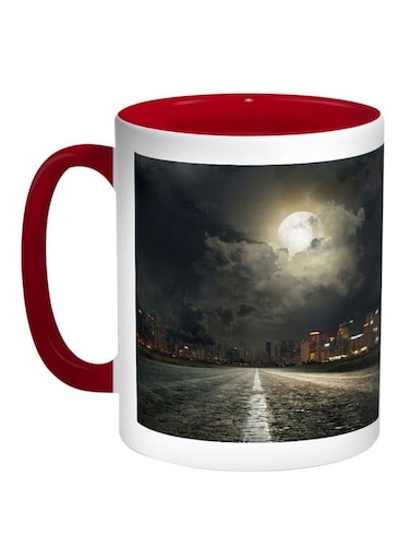 Moon Light Printed Coffee Mug Red/White/Yellow 11ounce