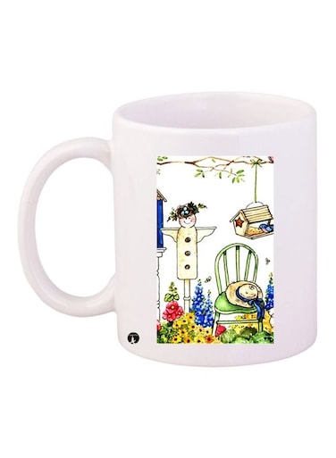 Scarecrow Printed Coffee Mug White/Yellow/Green 11ounce