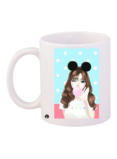 Cartoon Printed Coffee Mug White/Blue/Brown 11ounce