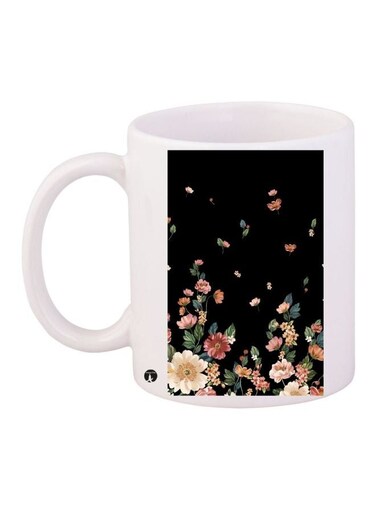 Floral Printed Coffee Mug White/Black/Pink 11ounce