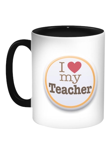 I Love My Teacher Printed Coffee Mug Black/White/Orange