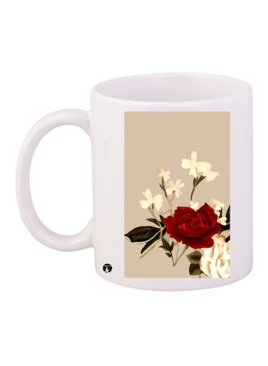 Rose Printed Ceramic Coffee Mug White/Beige/Red 11ounce