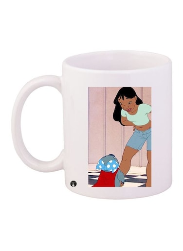 Lilo And Stitch Printed Coffee Mug White/Beige/Blue 11ounce