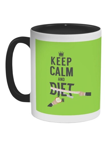 Keep Calm And Diet Printed Coffee Mug Black/Green/White 11ounce