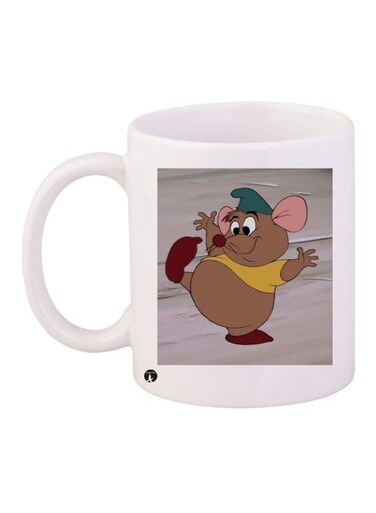 Cartoon Printed Coffee Mug White/Brown/Yellow 11ounce