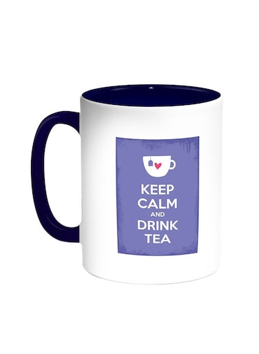 Keep Calm And Drink Tea Printed Coffee Mug Blue/White 11ounce