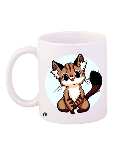 Cartoon Cat Printed Coffee Mug White/Brown/Black