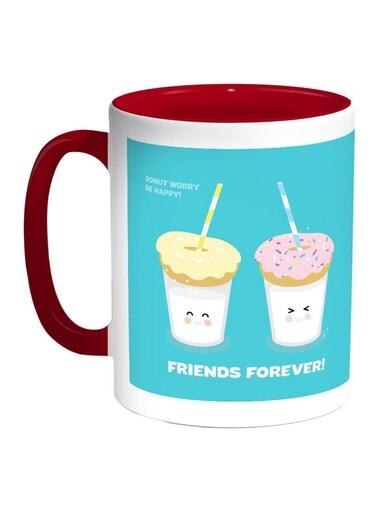 Friends Forever Printed Coffee Mug Blue/White/Red 11ounce