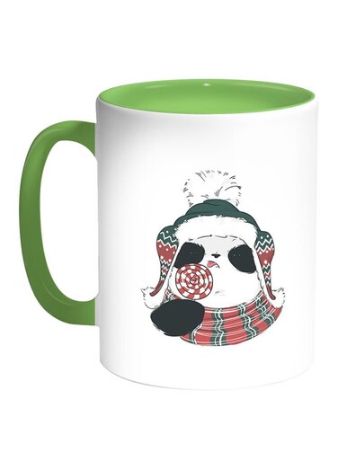 Teddy Bear Printed Coffee Mug White Green 11 ounce