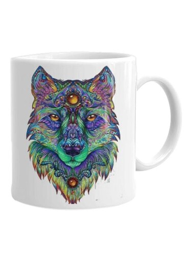Printed Ceramic Mug White/Green/Blue