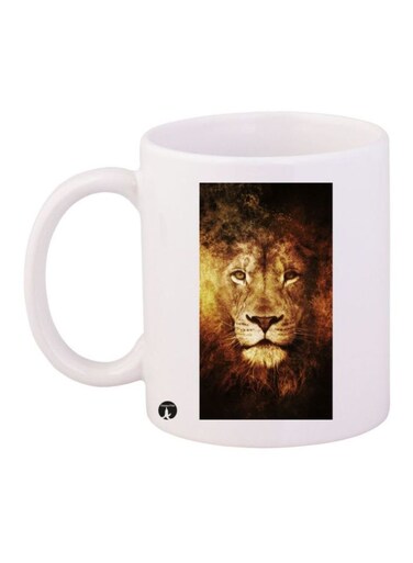 Lion Printed Mug White/Yellow/Black Standard Size