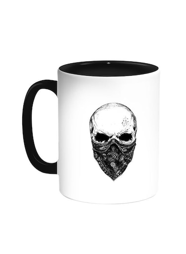 Skull Printed Coffee Mug Black White 11 ounce