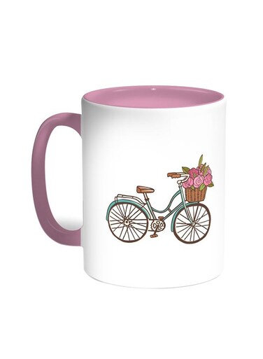 Bicycle Printed Coffee Mug Pink/White 11ounce