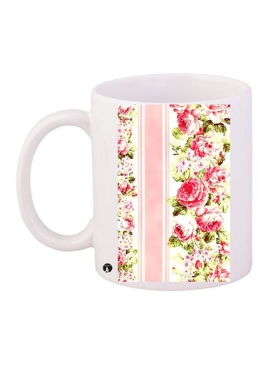 Floral Printed Coffee Mug White/Red/Green 11ounce