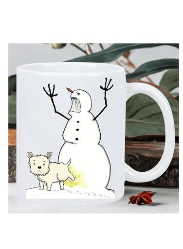 Charming Snowman &amp; Dog Ceramic Coffee Mug - Insulated, Reusable, Perfect Gift for All Ages