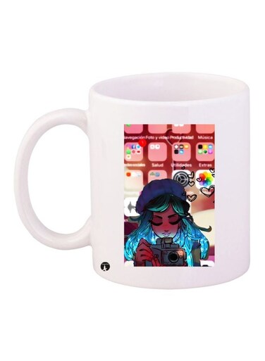 Girl Printed Coffee Mug White/Blue/Brown 11ounce