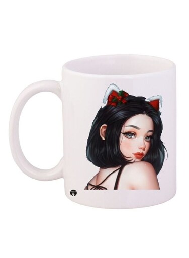 Cartoon Girl Printed Coffee Mug White/Beige/Black 11ounce