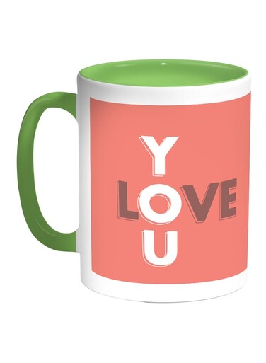 I Love You Printed Coffee Mug Green/Pink/White 11ounce