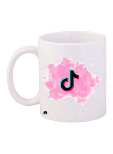 Printed Ceramic Coffee Mug White/Pink/Black 11ounce