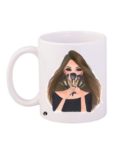 Girl Printed Coffee Mug White/Brown/Black 11ounce