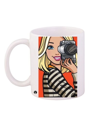 Barbie Printed Coffee Mug White/Orange/Black 11ounce