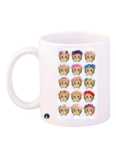 Emoji Printed Mug White/Brown/Pink Standard Size