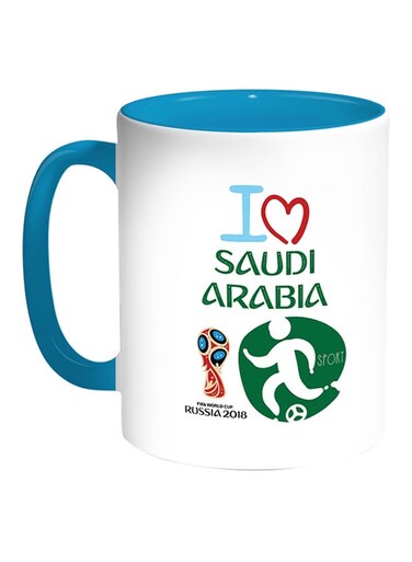 FIFA World Cup 2018 I Love Saudi Arabia Printed Coffee Mug White/Turquoise 11ounce
