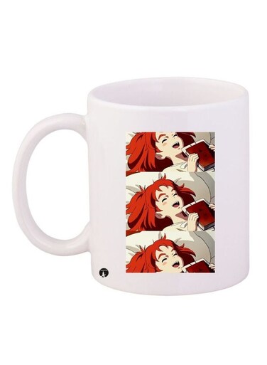 Cute Girl With Diary Printed Coffee Mug White/Red/Beige 11ounce