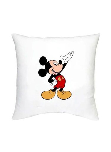 Mickey Mouse Printed Decorative Cushion White/Black/Red 16x16inch