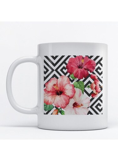 Flowers Printed Mug White/Pink/Black