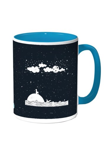 Moon And Stars Printed Coffee Mug Black/Blue 11ounce