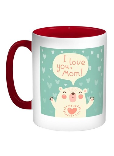 I Love You Mom Printed Coffee Mug Red/White/Green 11ounce